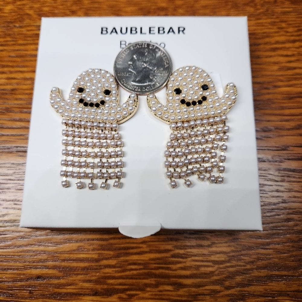 BaubleBar 'Boo Hoo' Pearl Ghost Statement Earrings - Gold/White - Picture 4 of 4